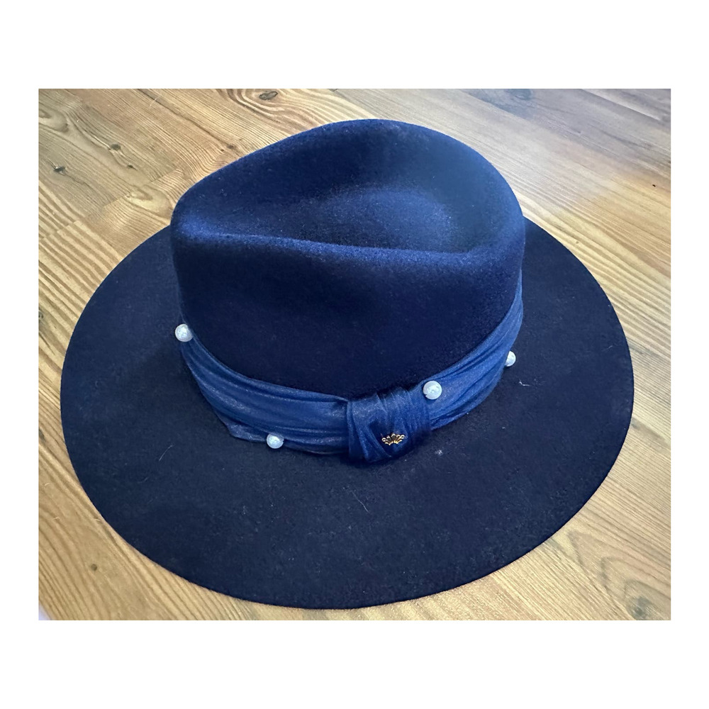 NEW Anthropologie  Lele Sadoughi Farrah Wool Pearl Rancher Hat One Size Navy - Picture 3 of 9